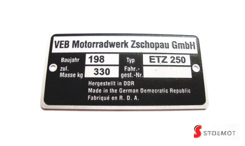 MZ ETZ 250 TABLICZKA ZNAMIONOWA